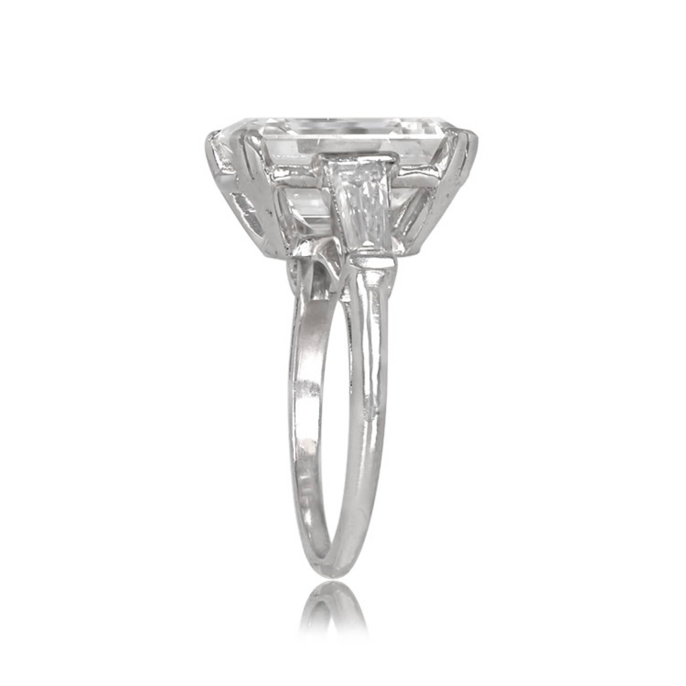 Women's Vintage 6.49ct Emerald Cut Diamond Engagement Ring, Platinum, Circa 1950 For Sale