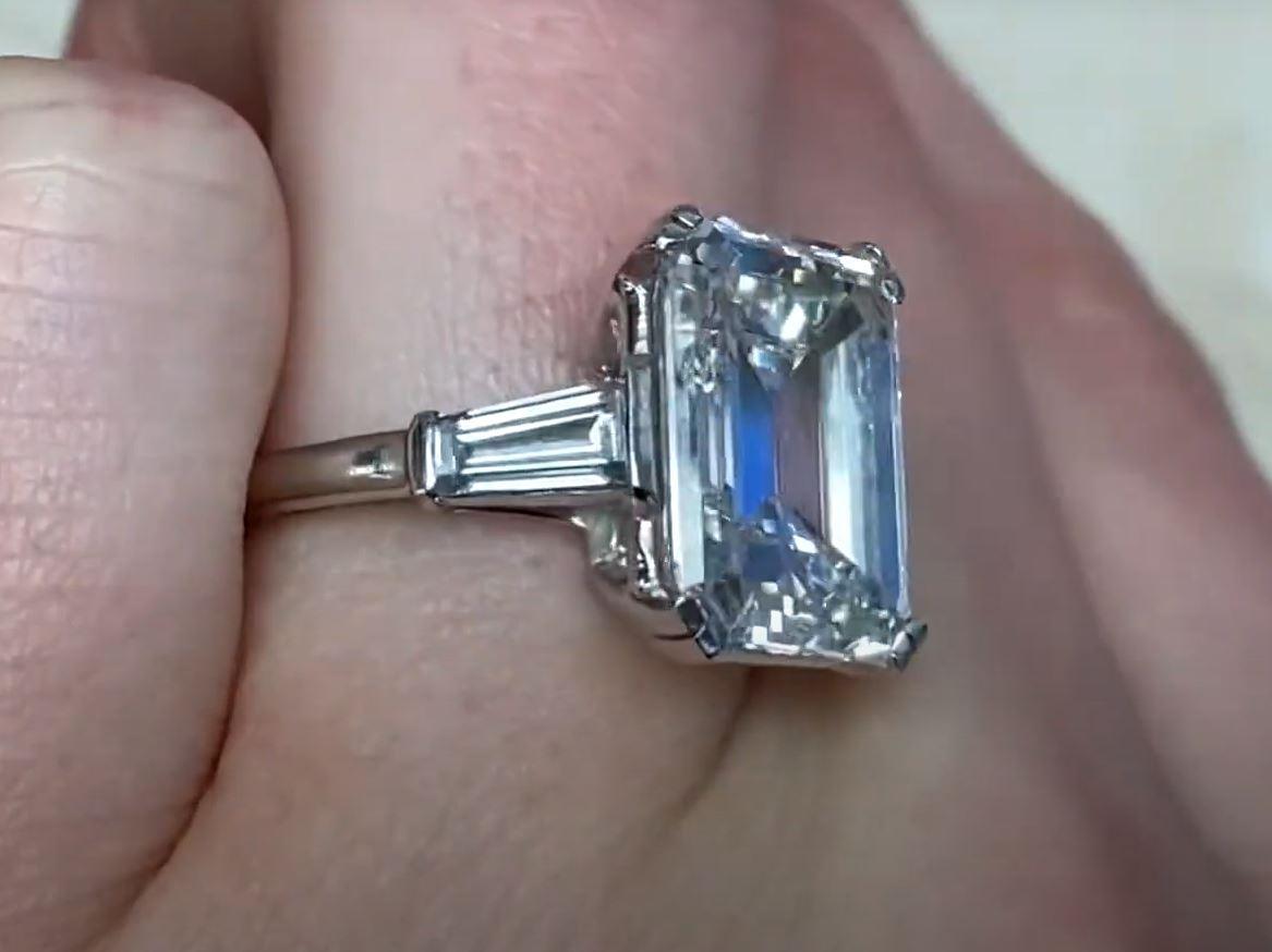 Vintage 6.49ct Emerald Cut Diamond Engagement Ring, Platinum, Circa 1950 For Sale 3