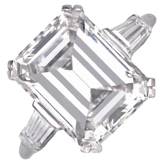 Vintage 6.49ct Emerald Cut Diamond Engagement Ring, Platinum, Circa 1950