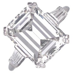 Bague de fiançailles vintage en platine avec diamant taille émeraude 6,49 carats, c. 1950