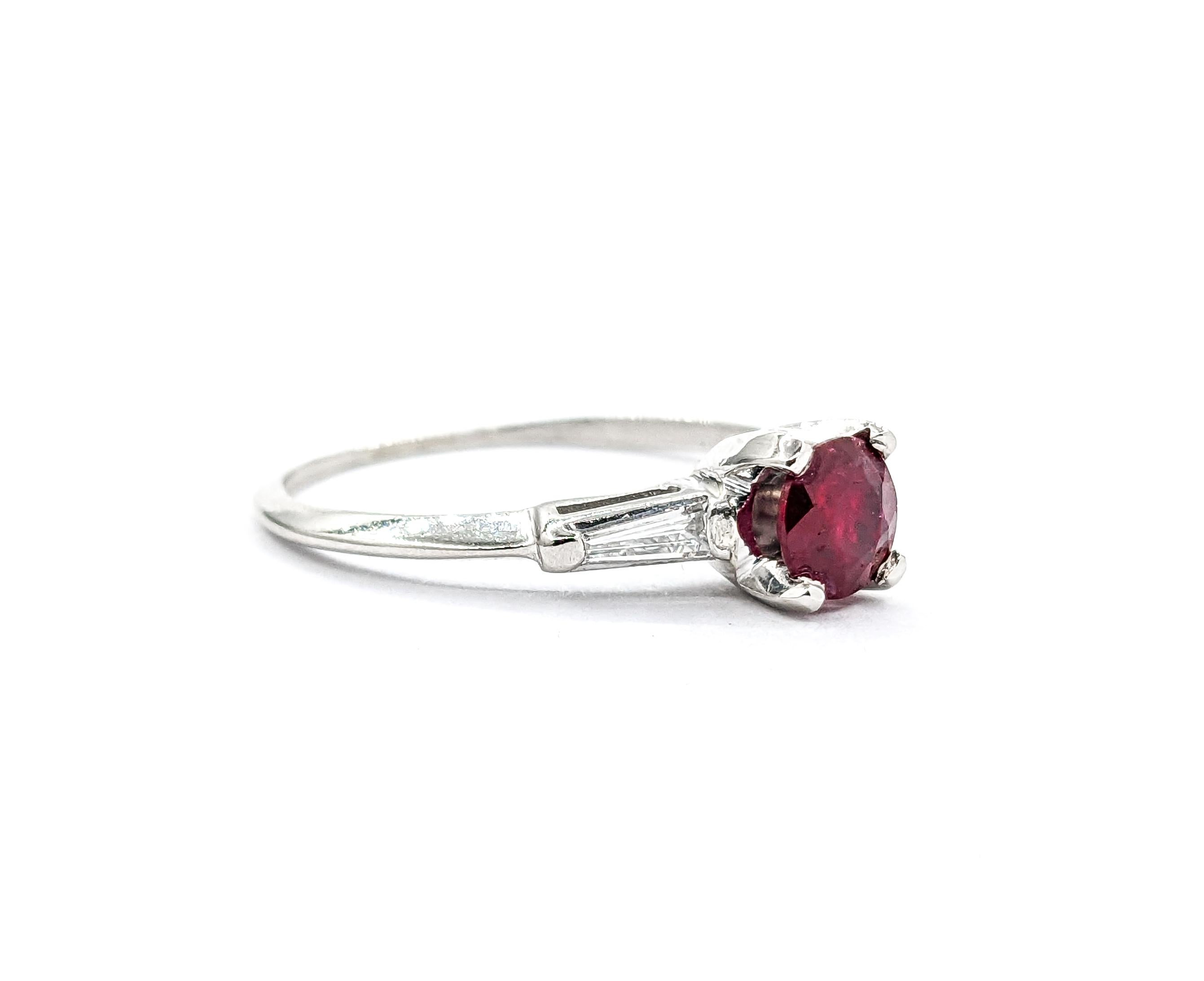 Modern Vintage .64ct Ruby & Diamond Ring In Platinum For Sale