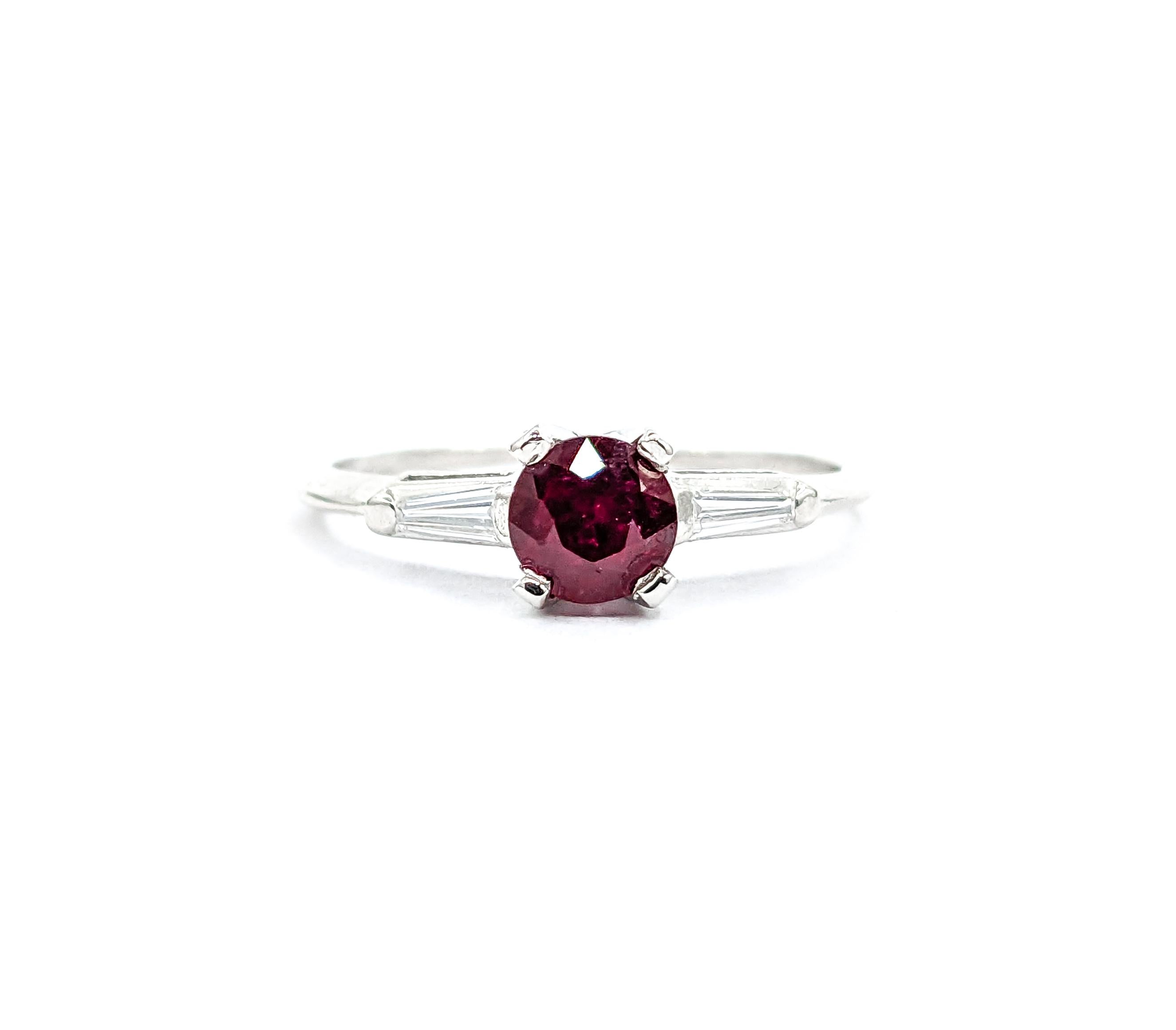 Round Cut Vintage .64ct Ruby & Diamond Ring In Platinum For Sale