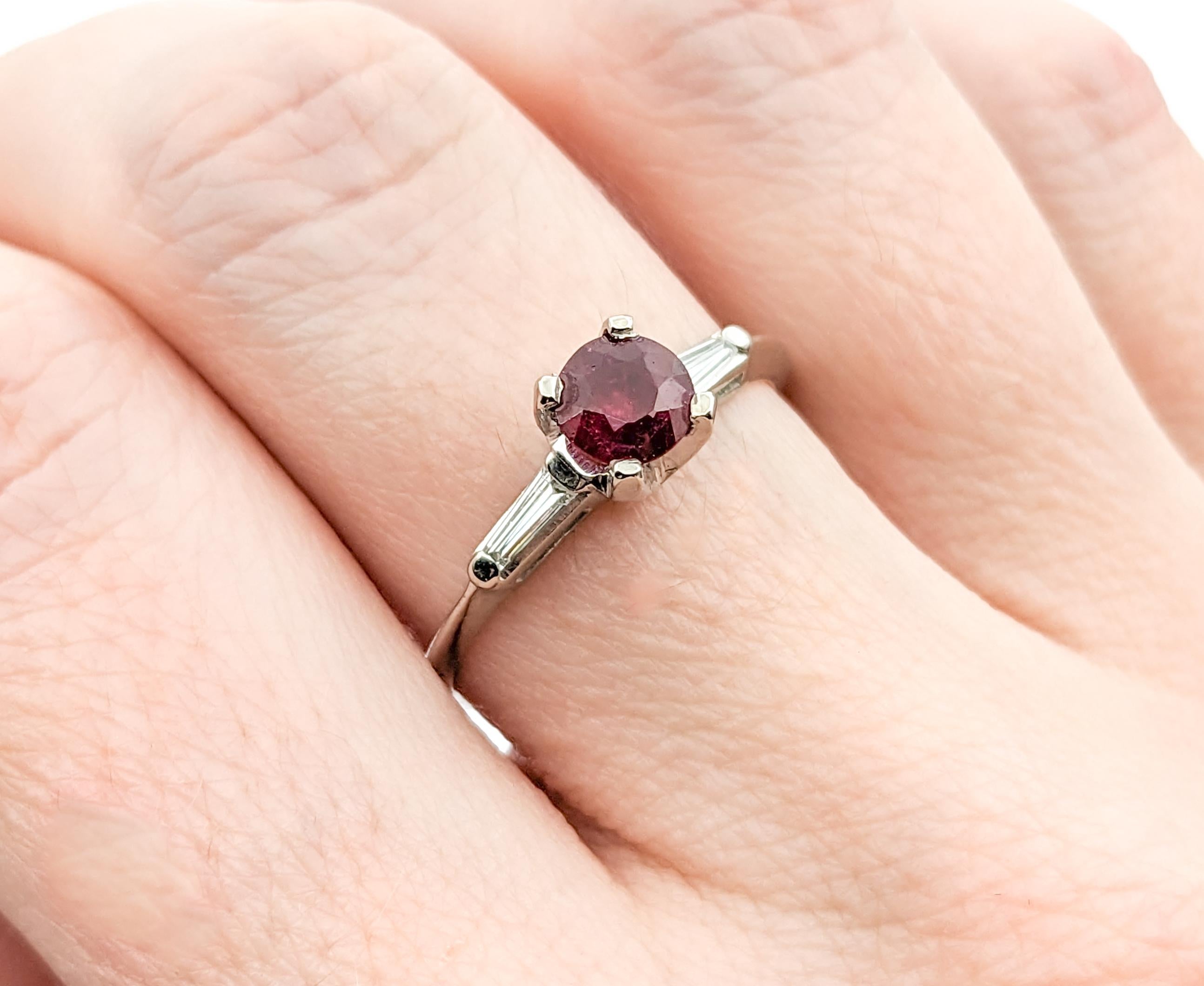 Vintage .64ct Ruby & Diamond Ring In Platinum For Sale 1