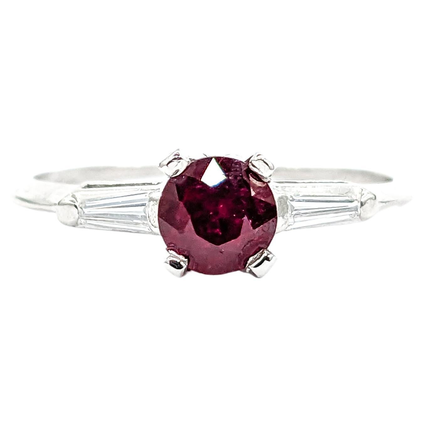 Vintage .64ct Ruby & Diamond Ring In Platinum For Sale