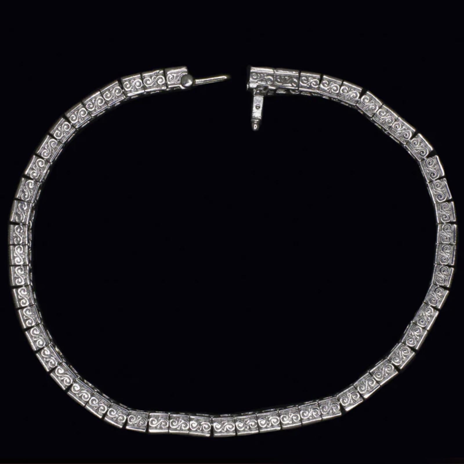 Princess Cut Vintage 6.5 Carat Emerald & Diamond Tennis Bracelet in Platinum For Sale