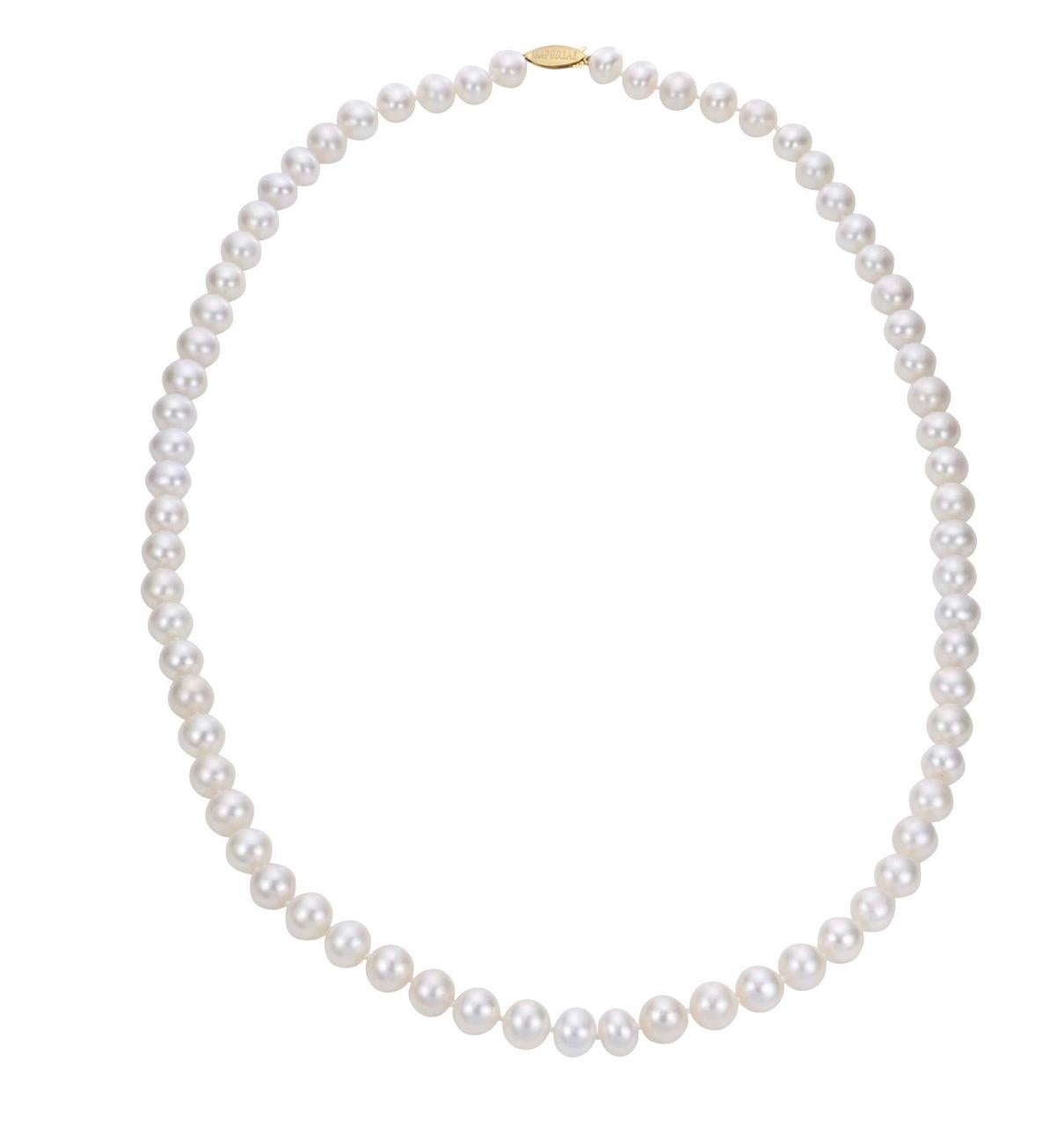 This marvelous vintage Pearl necklace features 1 row of luscious  Japanese Akoya   pearls with 14 karat yellow gold
(measuring approx. 6.5 mm 
White color
VINTAGE

PRE-OWNED 
 ESTATE PIECE

Length of  Strand including clasp  24  Inch
PEARLS ARE