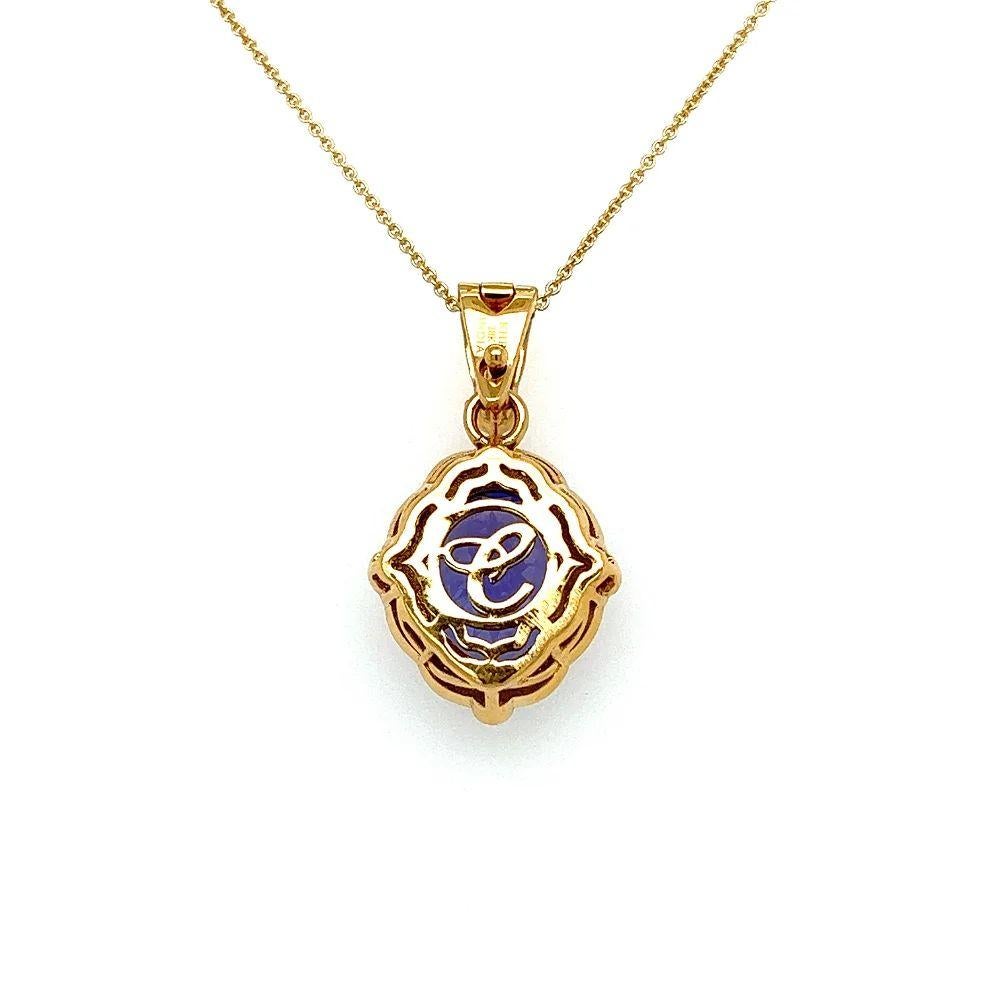 Vintage 6.50 Carat Oval Tanzanite and Diamond Gold Drop Pendant Necklace In Excellent Condition For Sale In Montreal, QC