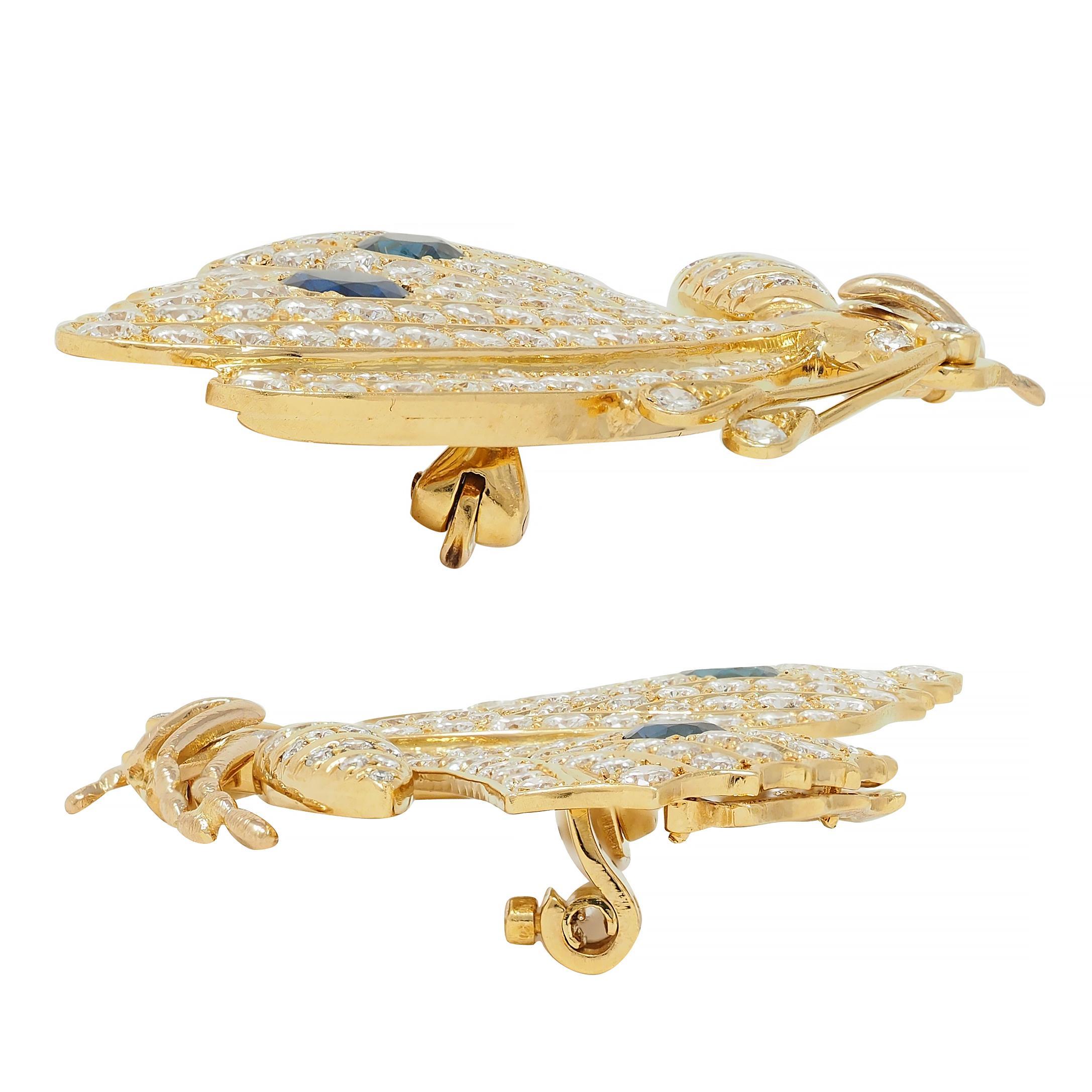 Vintage 6.50 CTW Sapphire Diamond 18 Karat Yellow Gold Vintage Butterfly Brooch For Sale 3