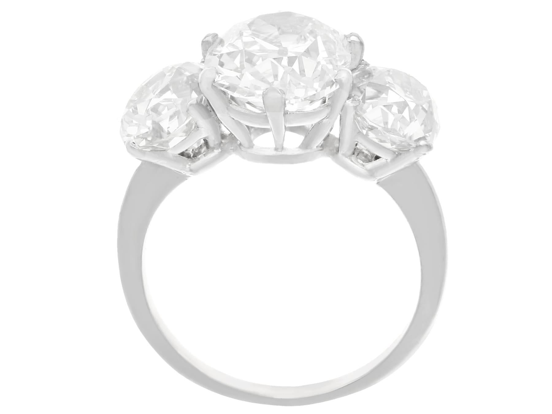 Round Cut Vintage 6.52 Carat Diamond and White Gold Trilogy Ring For Sale