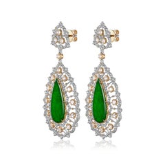 Vintage 6.54 Total Carat Jadeite and Diamond Drop Earring in 18 Karat Gold