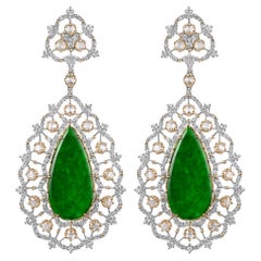 Boucles d'oreilles pendantes vintage en or 18 carats avec diamants et jadéite de 6,54 carats au total