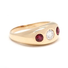 Vintage .65ctw Ruby and Diamond Signet Ring, 13k-14k Yellow Gold, Ring Size 4.75