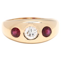 Vintage .65ctw Ruby and Diamond Signet Ring, 13k-14k Yellow Gold, Ring Size 4.75
