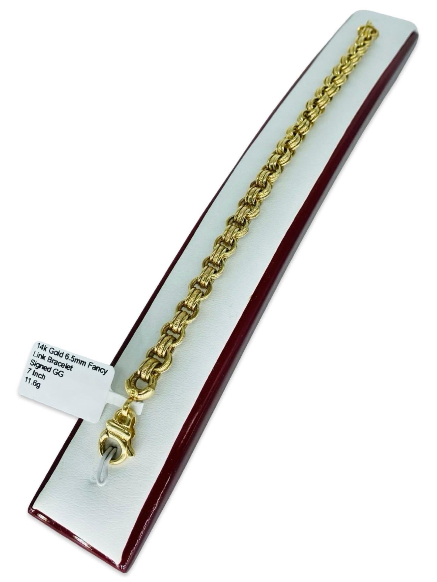 Bracelet à maillons ronds fantaisie vintage de 6,5 mm en or 14 carats, 7 pouces en vente 6