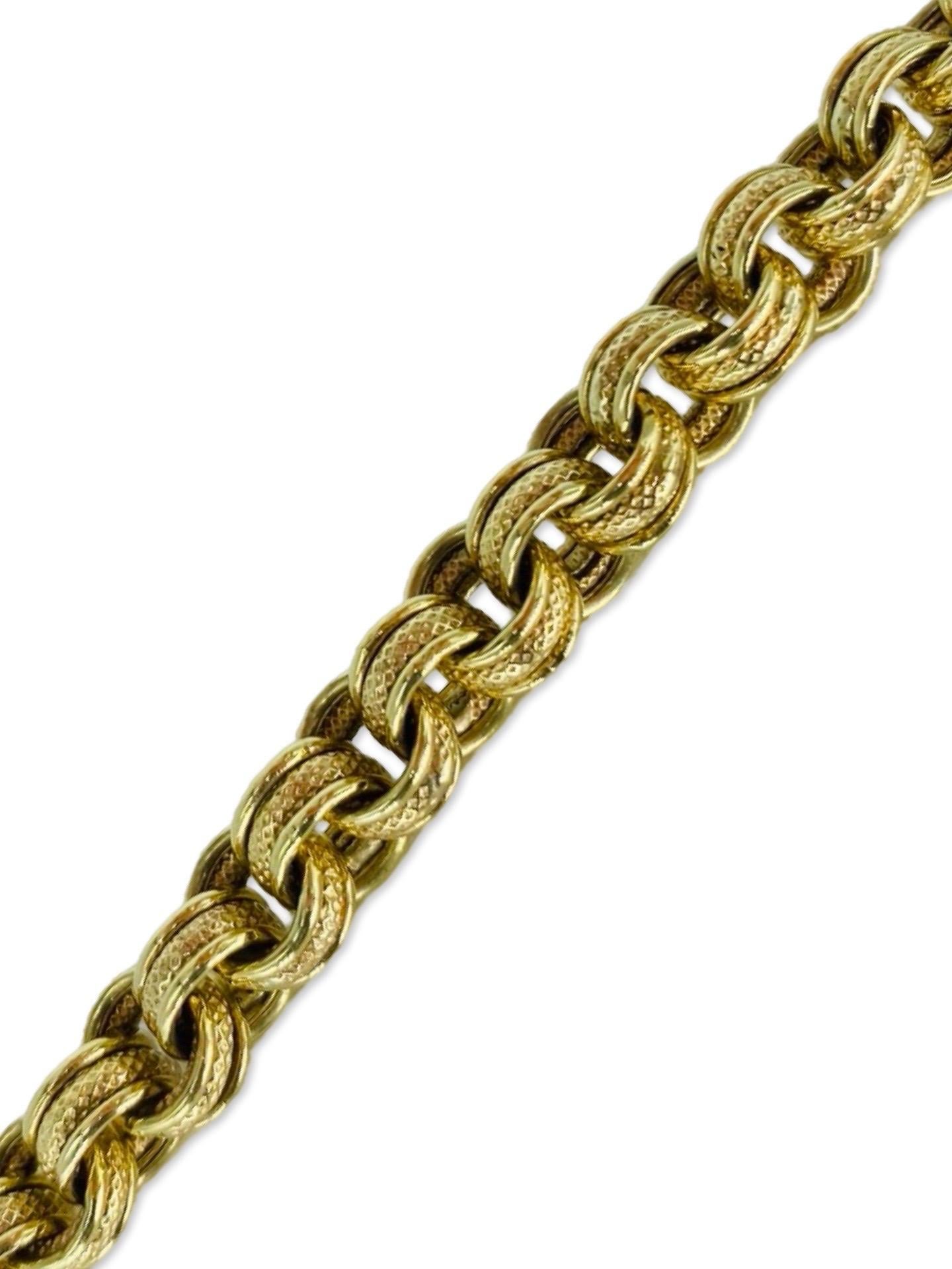 Vintage 6.5mm Fancy Round Link Bracelet 14k Gold 7 Inch For Sale 4