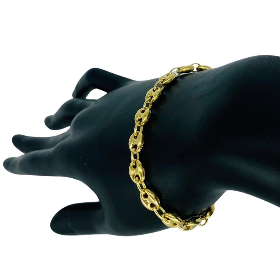Vintage Puffy Mariner Link Chain and Bracelet Set 18k Gold In Excellent Condition For Sale In Miami, FL