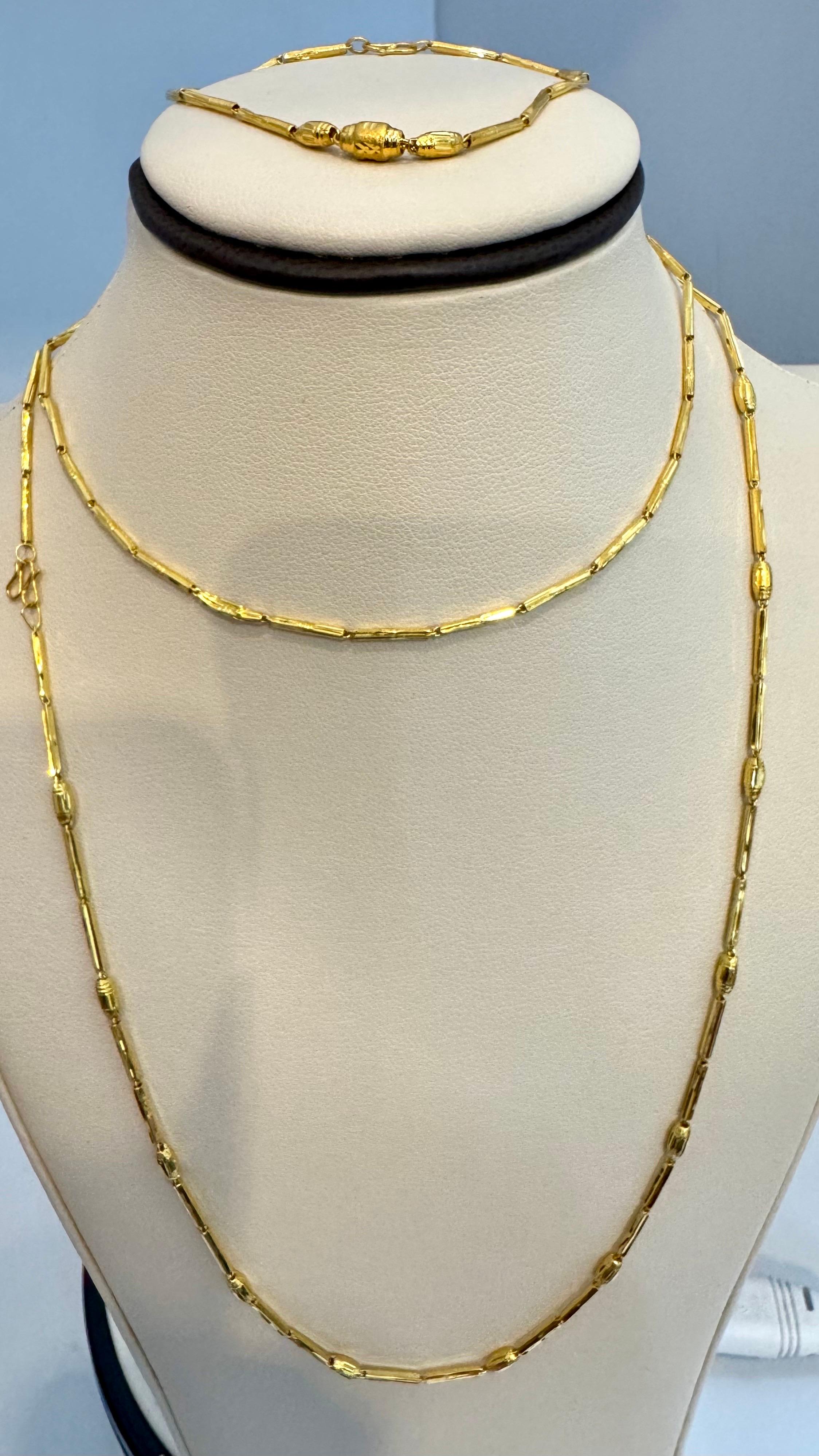 Vintage 6.6 Gm Puro Oro Amarillo de 22 Kilates Cadena + Pulsera hecha a mano , 37 
