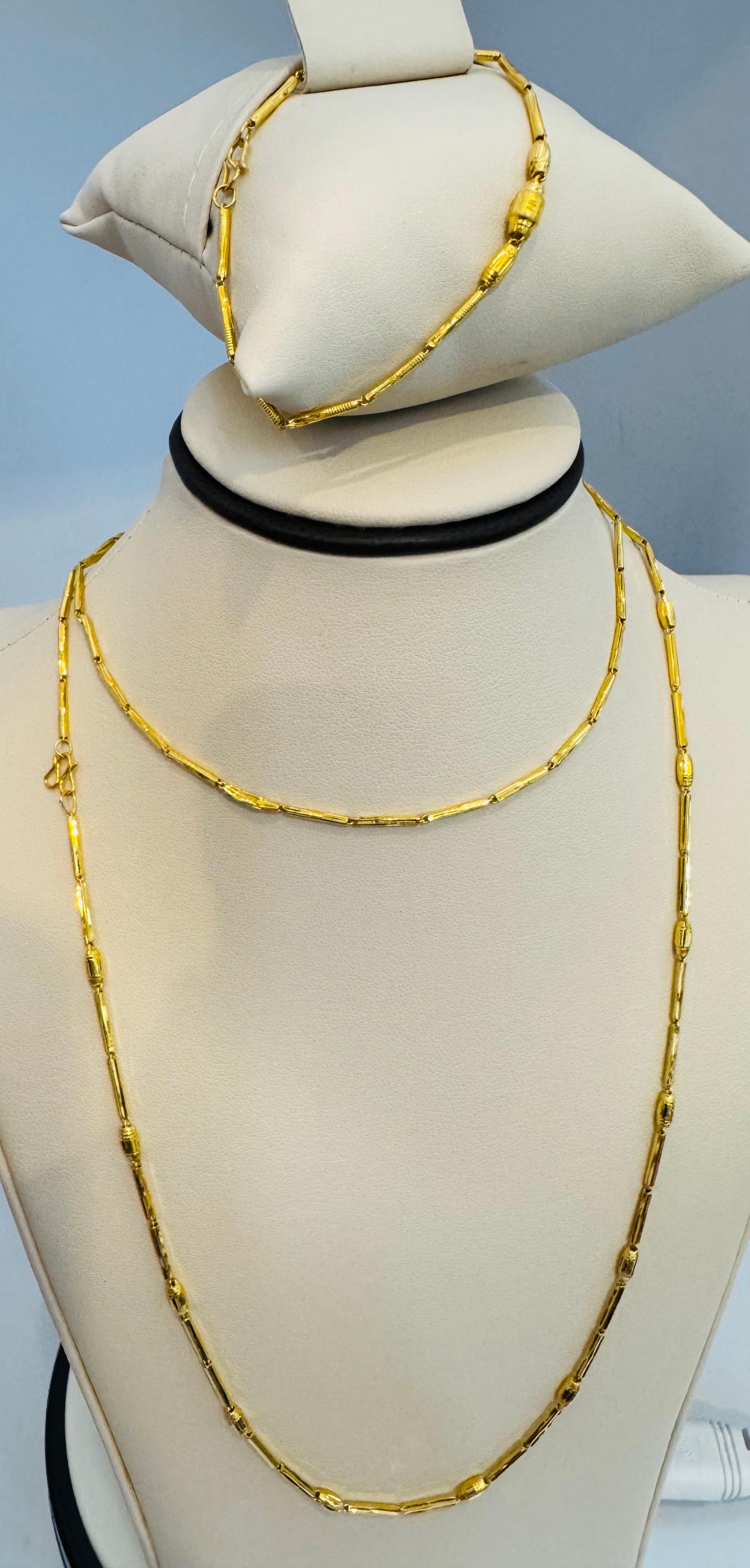 Vintage 6.6 Gm Puro Oro Amarillo de 22 Kilates Cadena + Pulsera hecha a mano , 37 