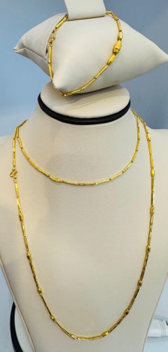 Vintage 6.6 Gm Pure 22 Karat Yellow Gold Handmade Chain + Bracelet , 37 " long