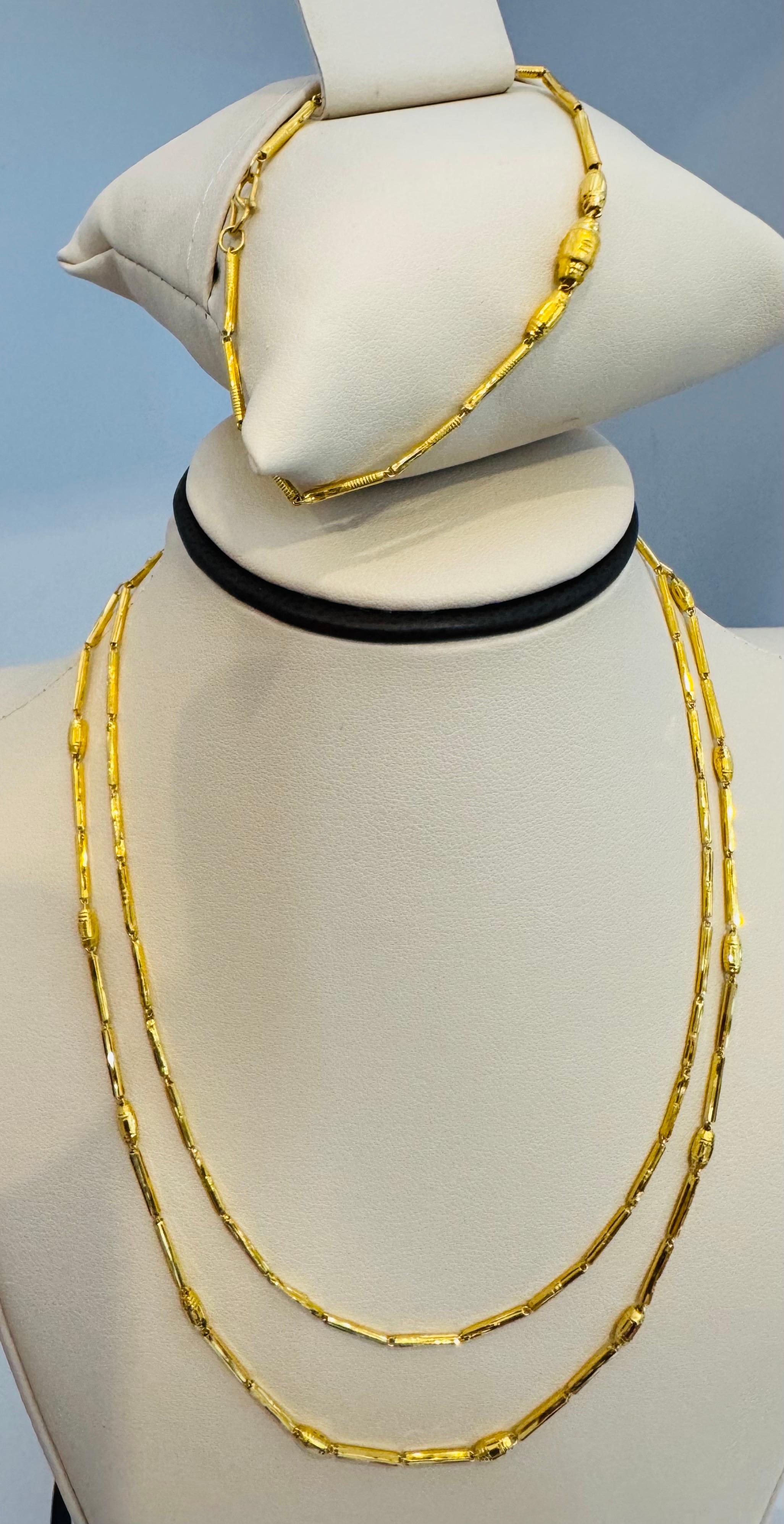 Vintage 6.6 Gm Puro Oro Amarillo de 22 Kilates Cadena + Pulsera hecha a mano , 37 