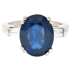 Vintage 6.60 Carats Sapphire Diamond 14 Karat White Gold Gemstone Ring