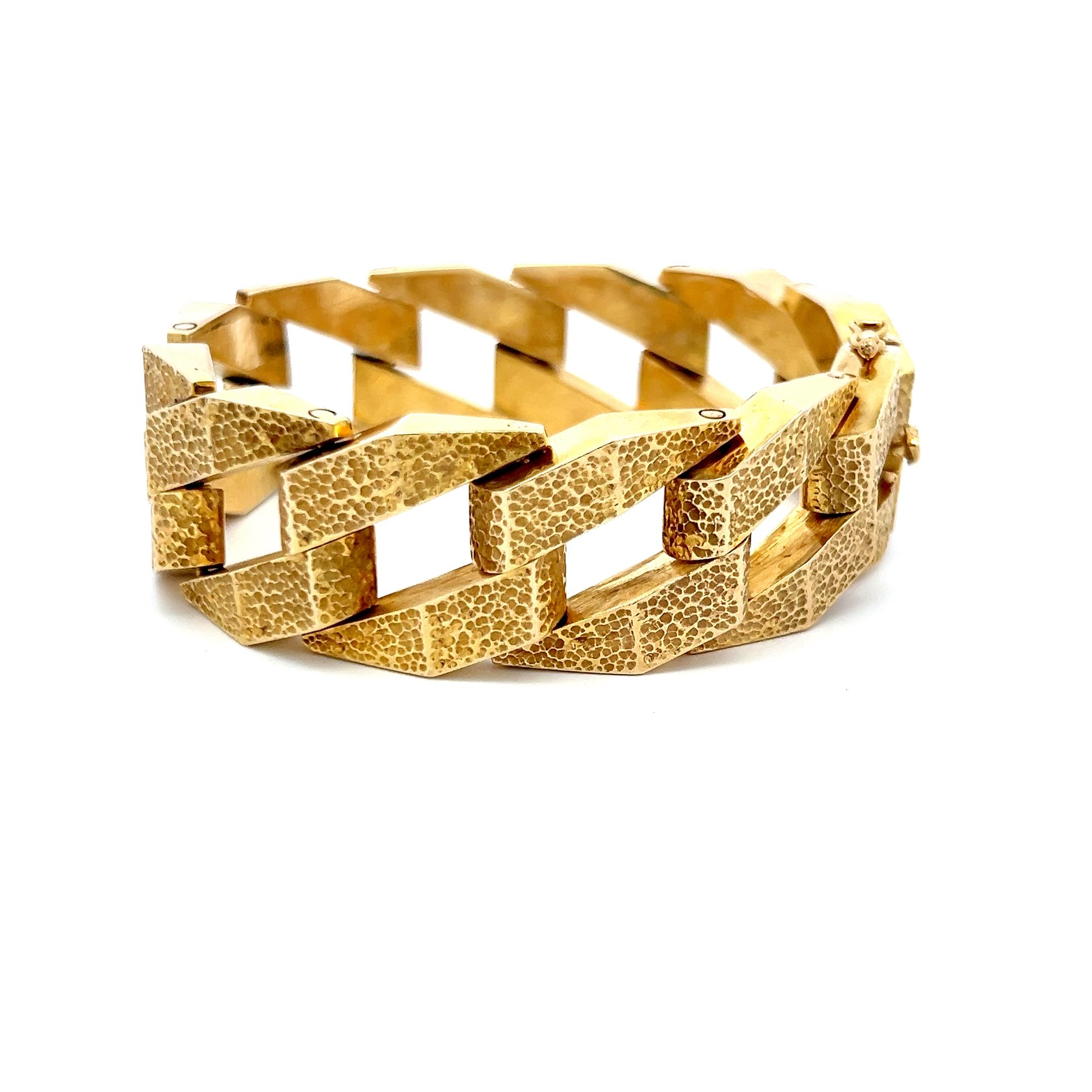 De las mujeres Pulsera de eslabones pavimentados vintage de oro amarillo de 14 quilates de 66,90 gramos en venta