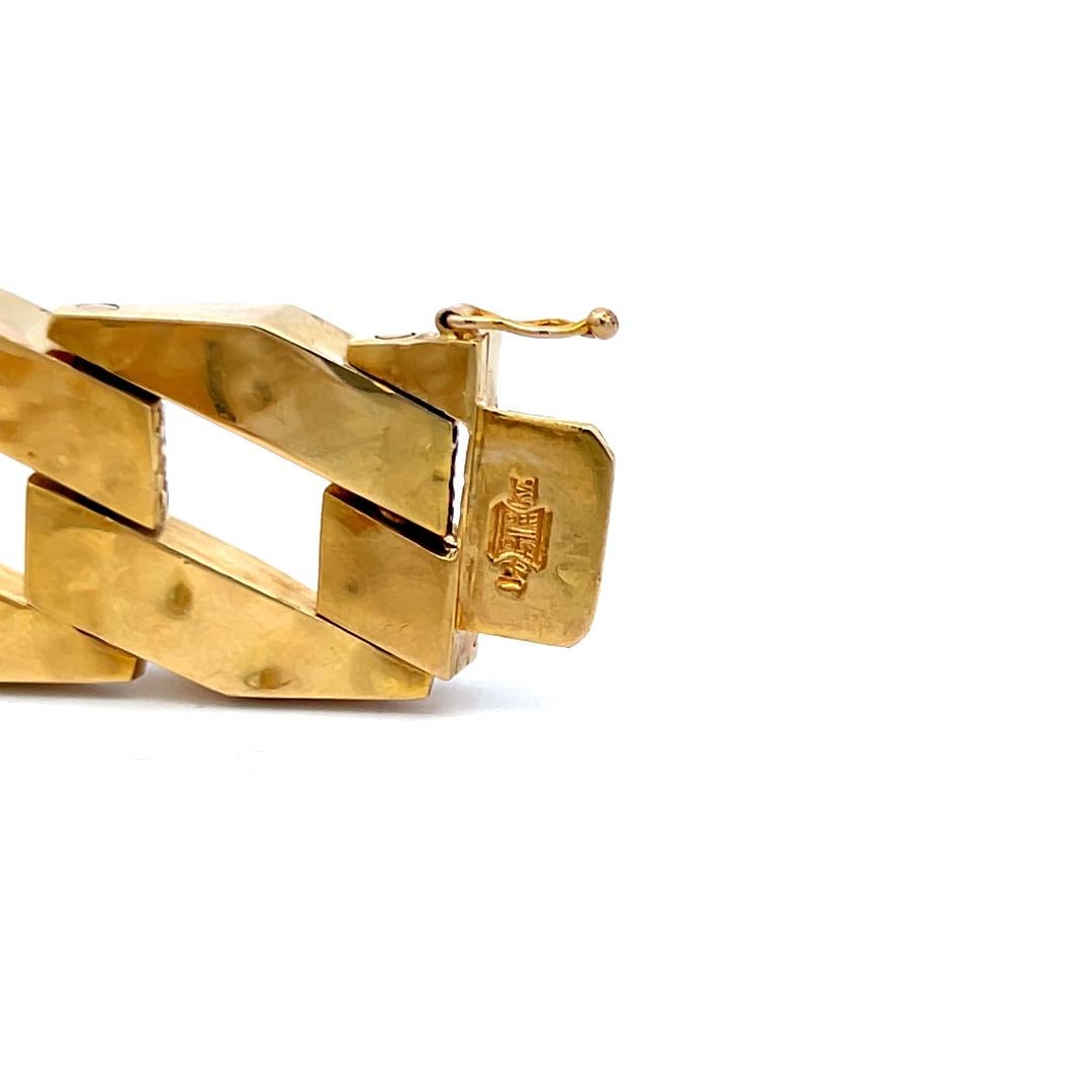 Pulsera de eslabones pavimentados vintage de oro amarillo de 14 quilates de 66,90 gramos en venta 4