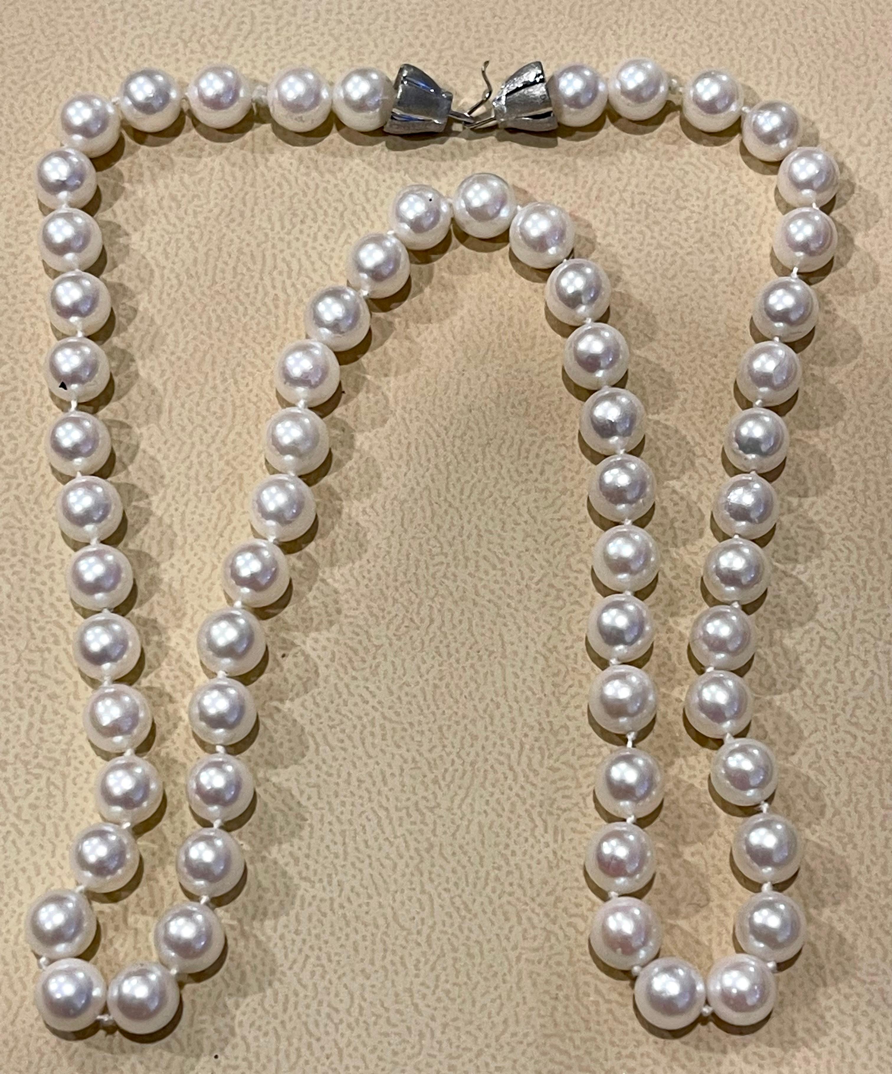 Vintage Akoya Pearl Single Strand Necklace Length 14 K W Gold 4
