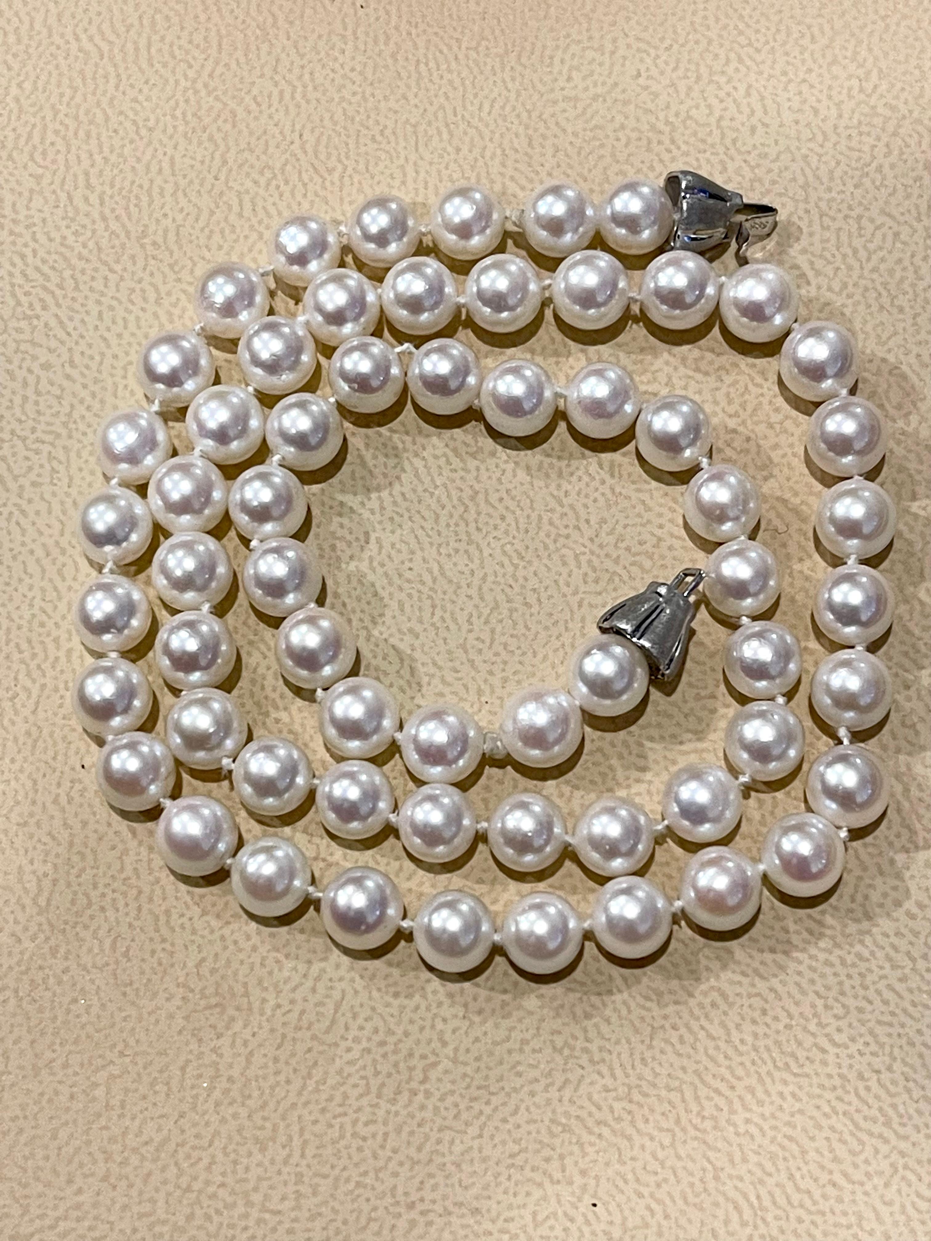 Vintage Akoya Pearl Single Strand Necklace Length 14 K W Gold 5