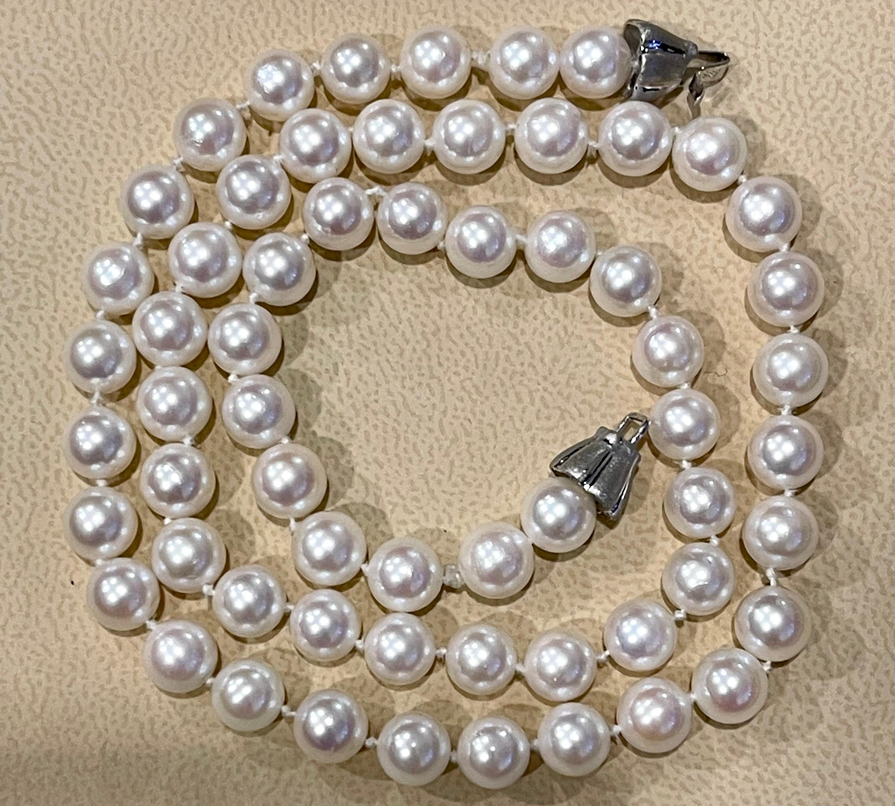 Vintage Akoya Pearl Single Strand Necklace Length 14 K W Gold 6