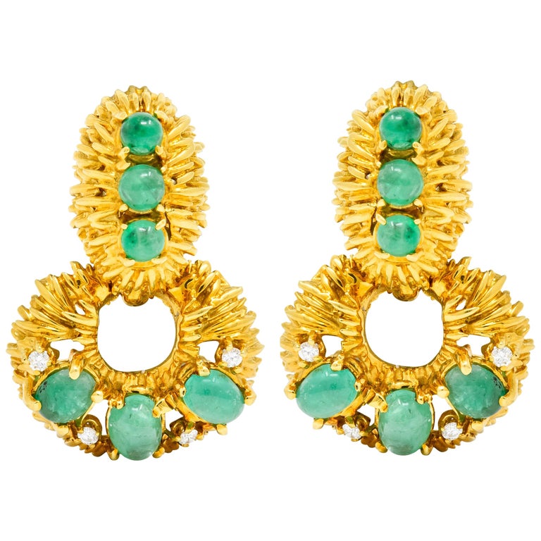 Vintage 6.74 Carat Emerald Diamond 18 Karat Gold Doorknocker EarClip