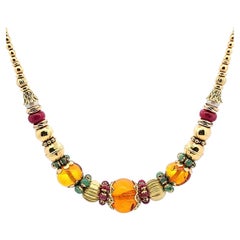 Vintage 67.50 Grams Multi Gem 18 Karat Yellow Gold Beed Necklace