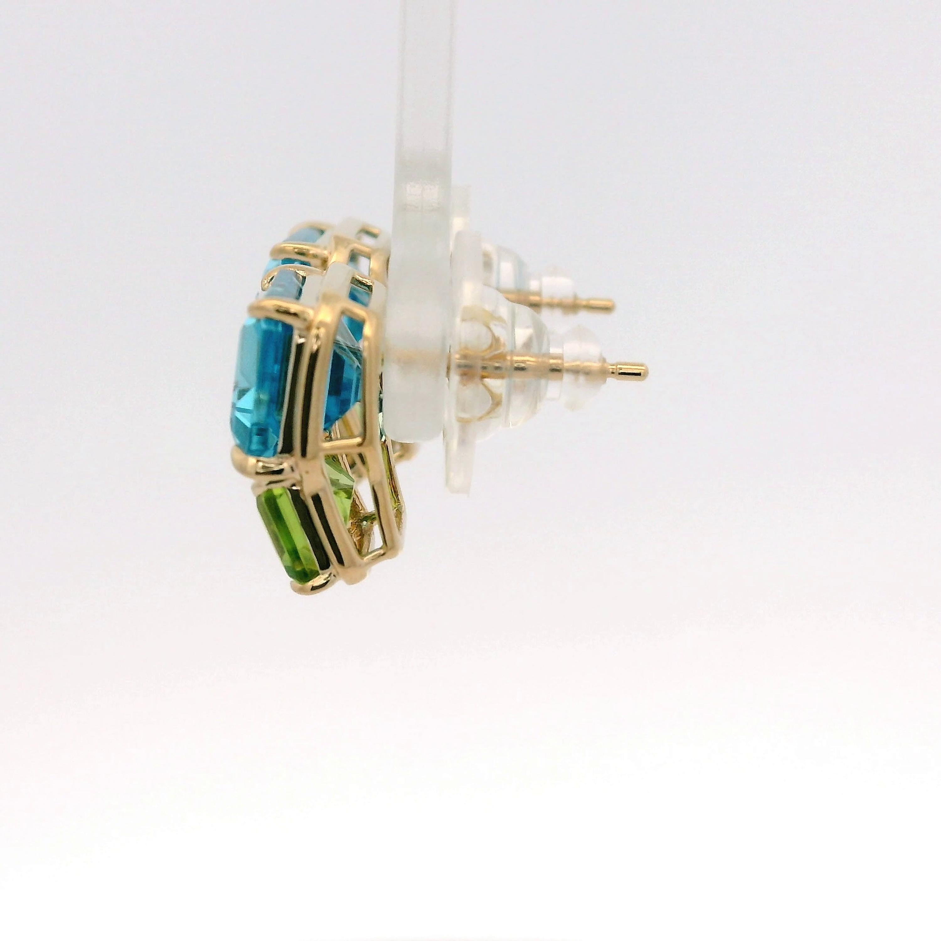 Vintage 6.78Ct Blue Topaz Peridot Earrings in 14 Karat Yellow Gold In New Condition In Hong Kong, HK