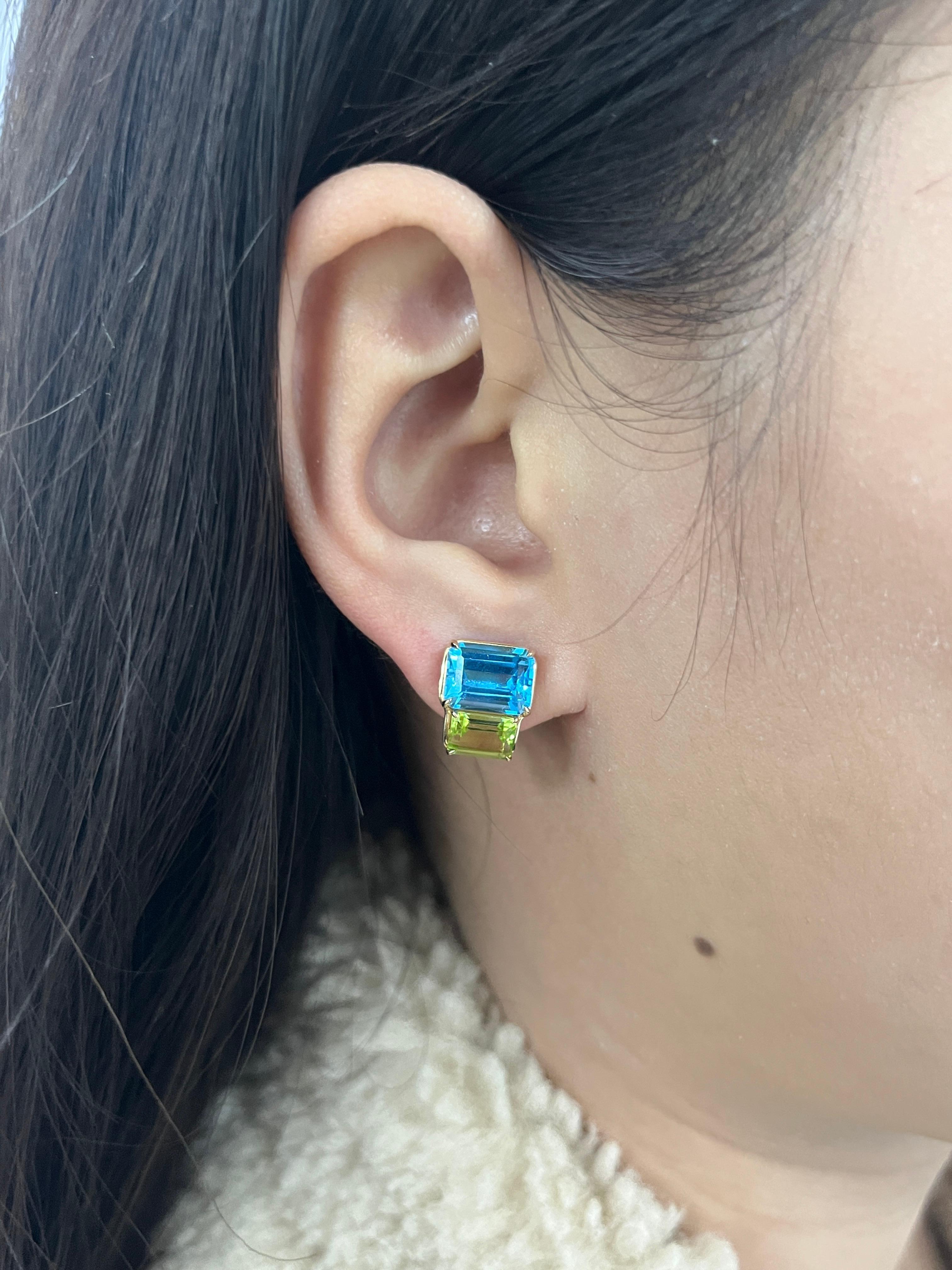 Women's Vintage 6.78Ct Blue Topaz Peridot Earrings in 14 Karat Yellow Gold