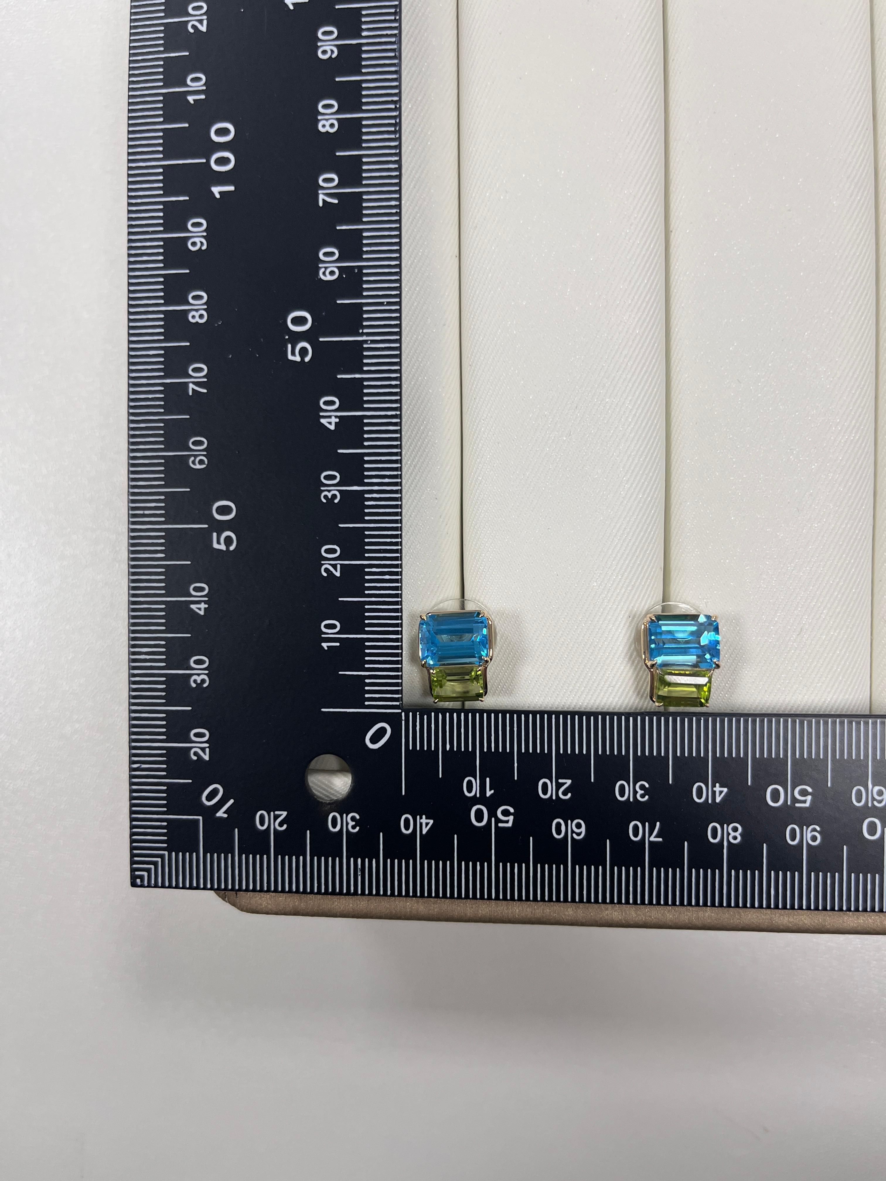Vintage 6.78Ct Blue Topaz Peridot Earrings in 14 Karat Yellow Gold 1