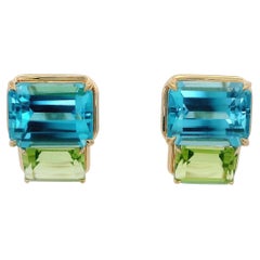Vintage 6.78Ct Blue Topaz Peridot Earrings in 14 Karat Yellow Gold