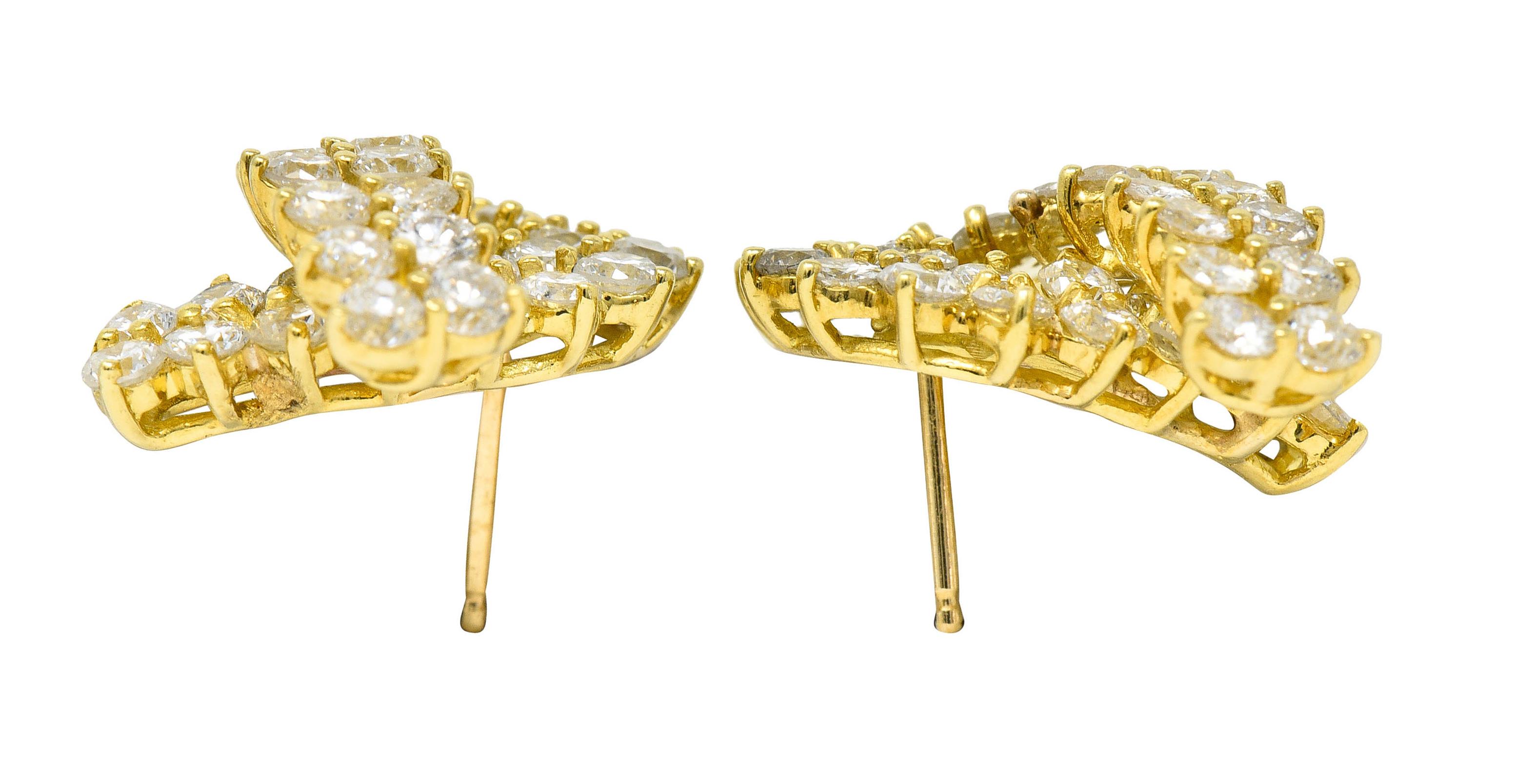 Brilliant Cut Vintage 6.80 Carats Diamond 18 Karat Gold Twist Earrings