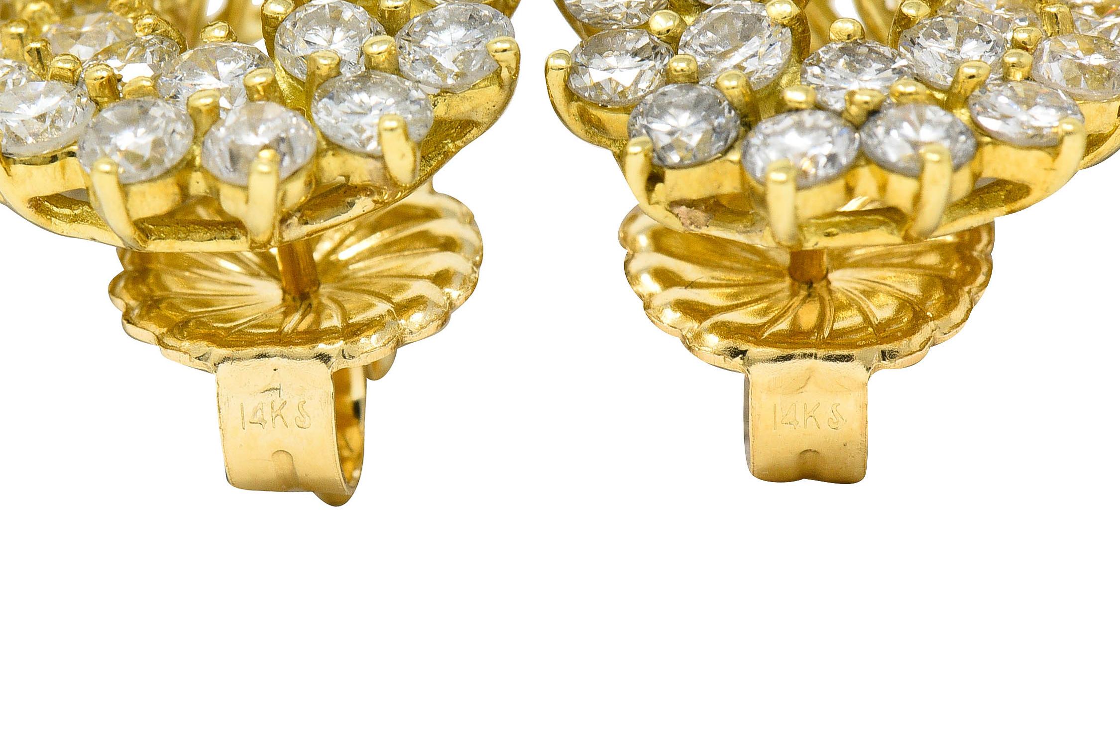 Vintage 6.80 Carats Diamond 18 Karat Gold Twist Earrings In Excellent Condition In Philadelphia, PA