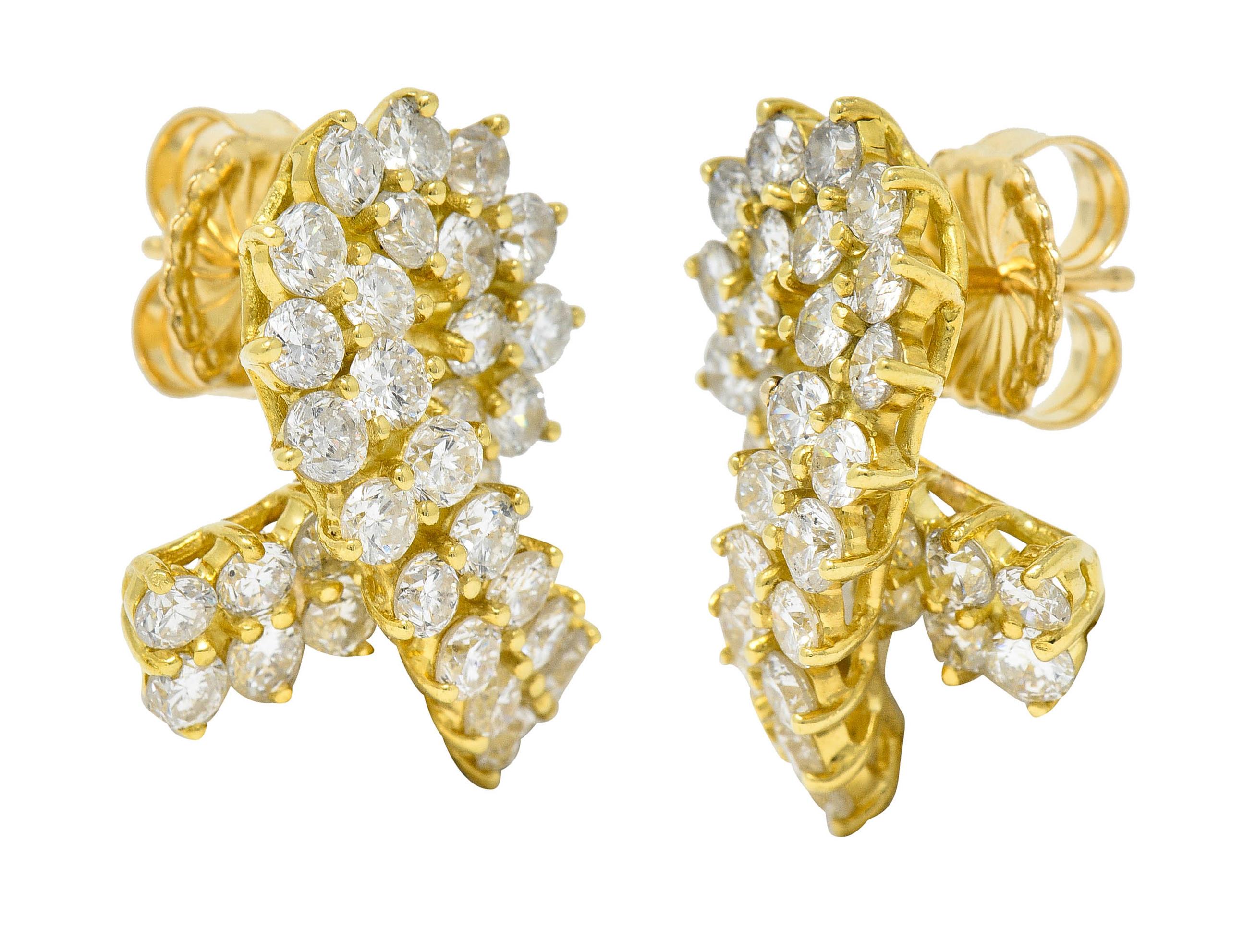 Women's or Men's Vintage 6.80 Carats Diamond 18 Karat Gold Twist Earrings