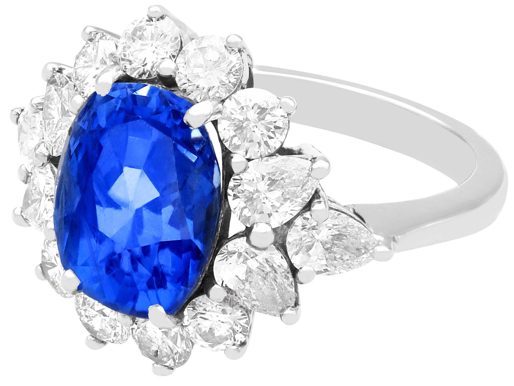 Cushion Cut Vintage 6.83ct Sapphire and 2.84ct Diamond Platinum Cocktail Ring, circa 1970 For Sale