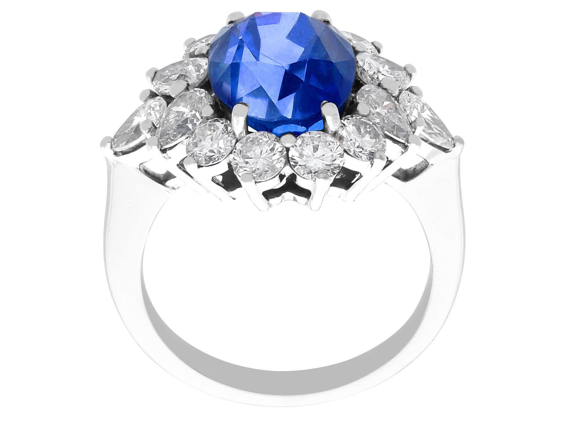 Women's or Men's Vintage 6.83ct Sapphire and 2.84ct Diamond Platinum Cocktail Ring, circa 1970 For Sale