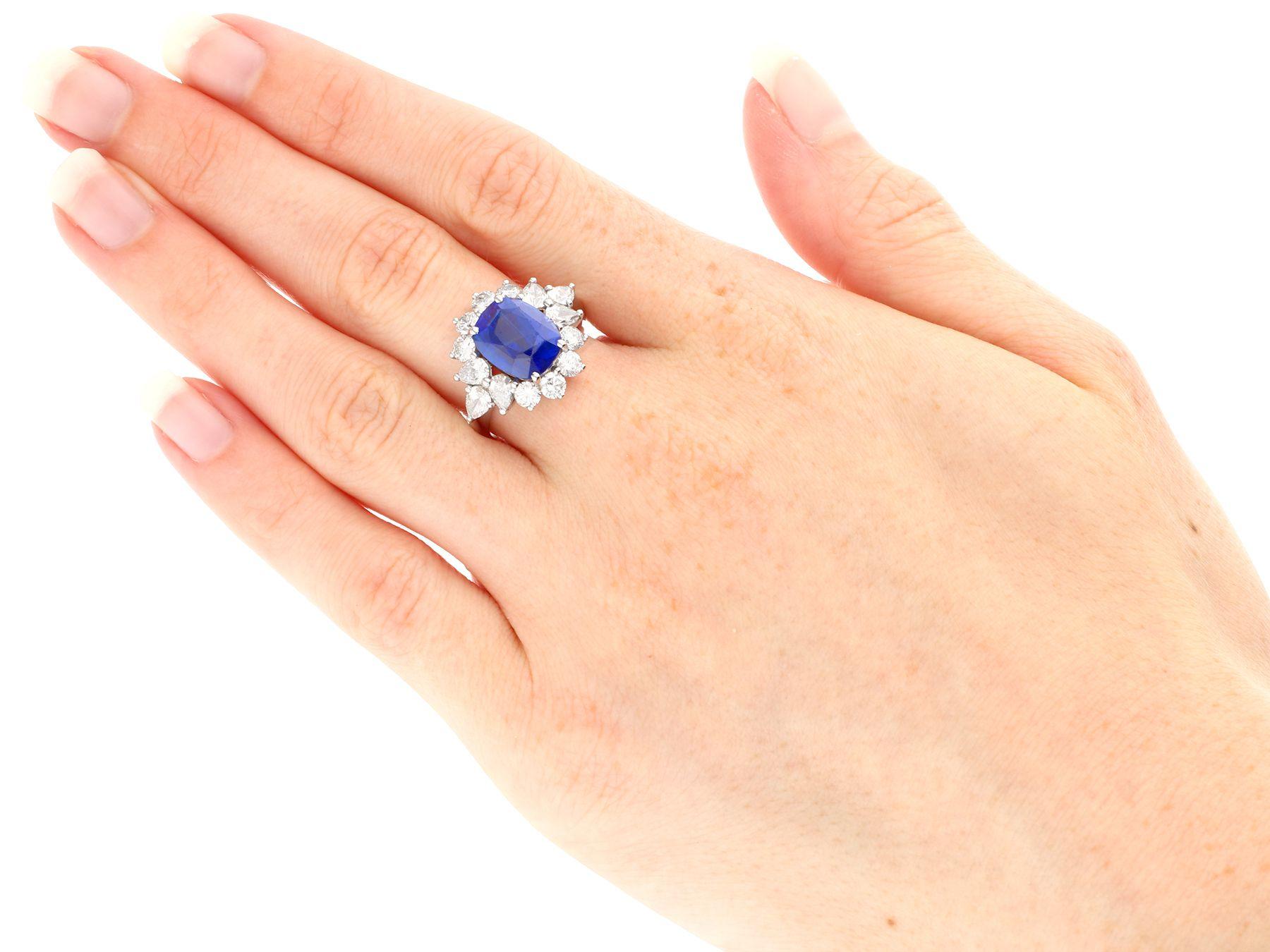 Vintage 6.83ct Sapphire and 2.84ct Diamond Platinum Cocktail Ring, circa 1970 For Sale 1