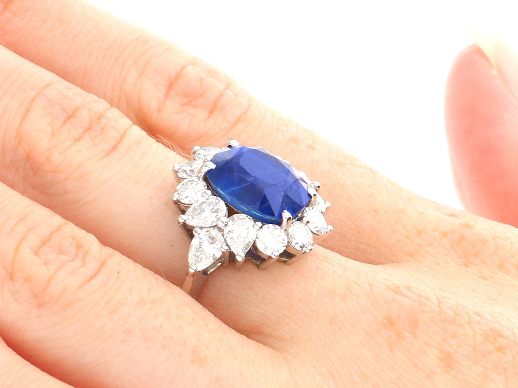 Vintage 6.83ct Sapphire and 2.84ct Diamond Platinum Cocktail Ring, circa 1970 For Sale 2