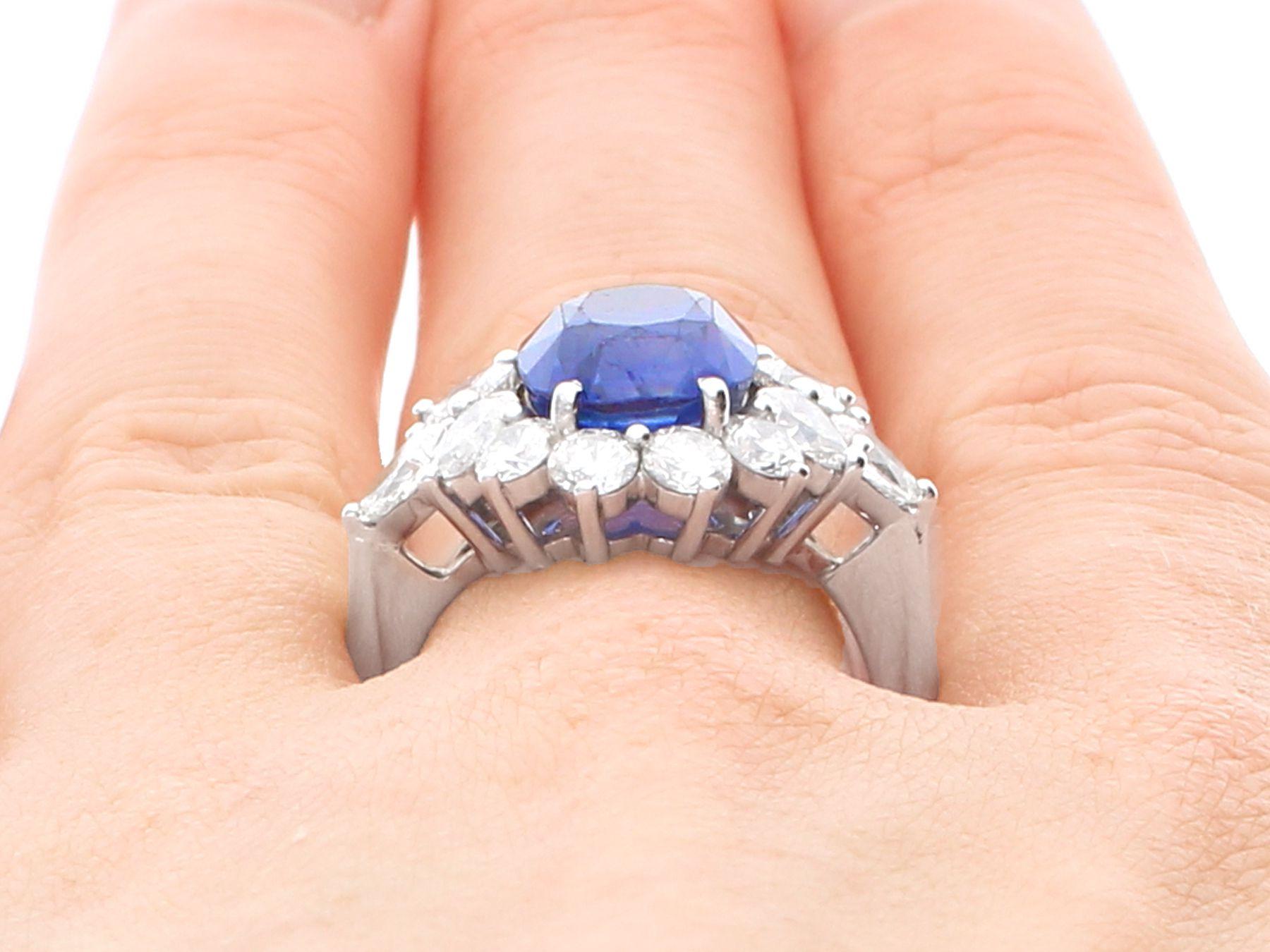 Vintage 6.83ct Sapphire and 2.84ct Diamond Platinum Cocktail Ring, circa 1970 For Sale 3