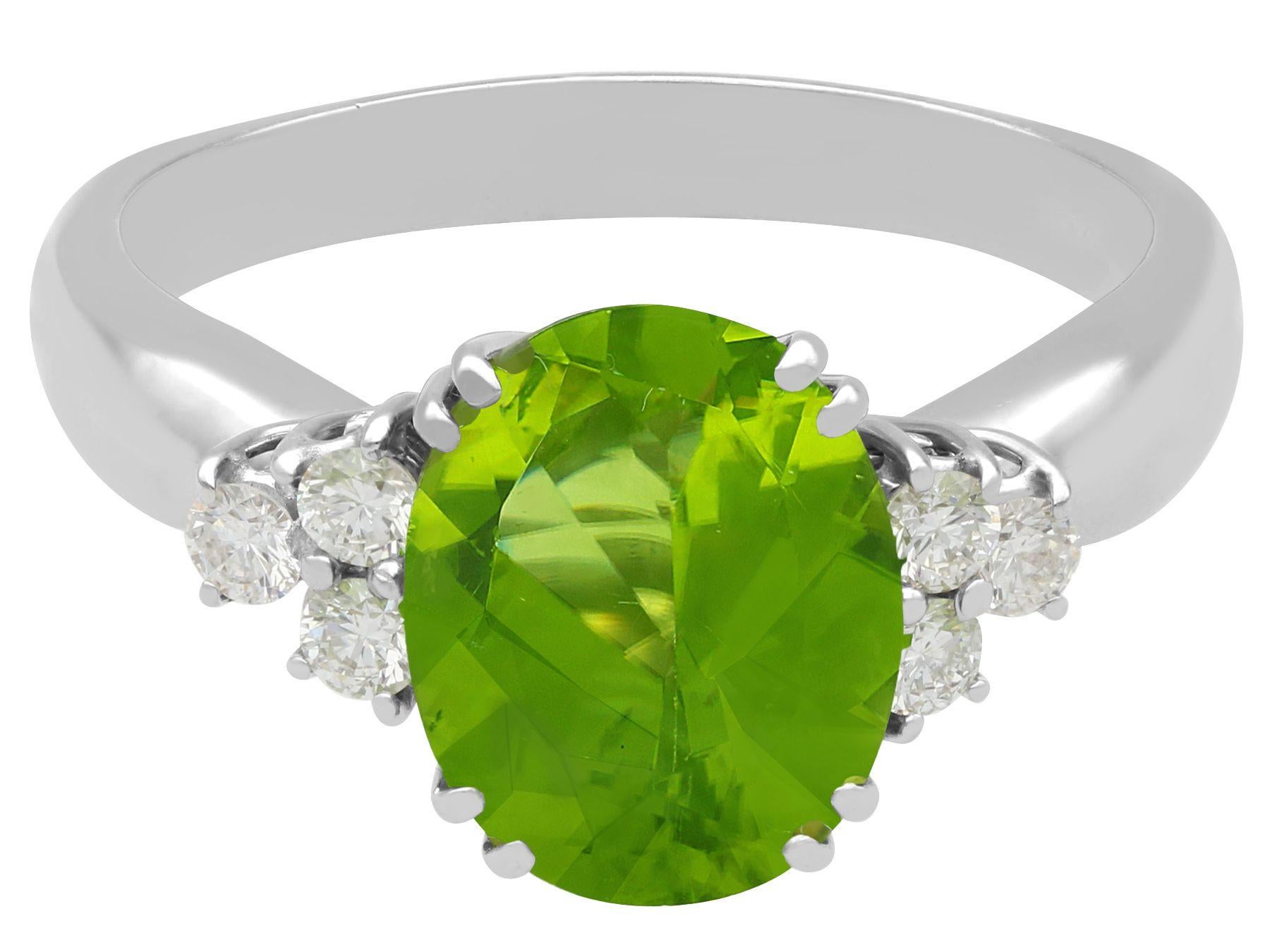 Oval Cut Vintage 6.84ct Peridot Diamond White Gold Dress Ring For Sale
