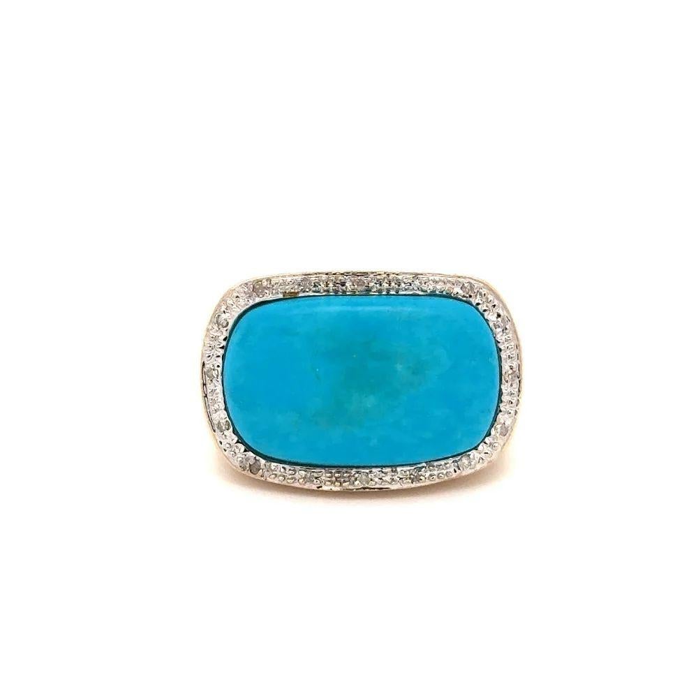Mixed Cut Vintage 6.85 Carat Cabochon Turquoise and Diamond Gold Band Statement Ring For Sale