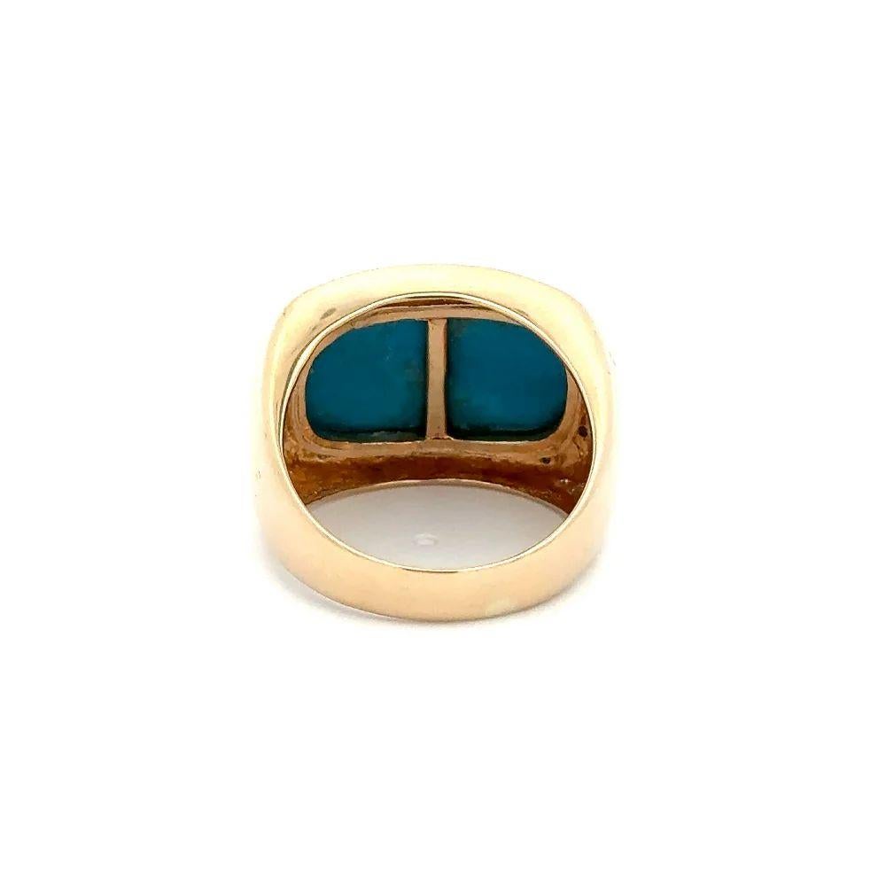 Vintage 6.85 Carat Cabochon Turquoise and Diamond Gold Band Statement Ring In Excellent Condition For Sale In Montreal, QC