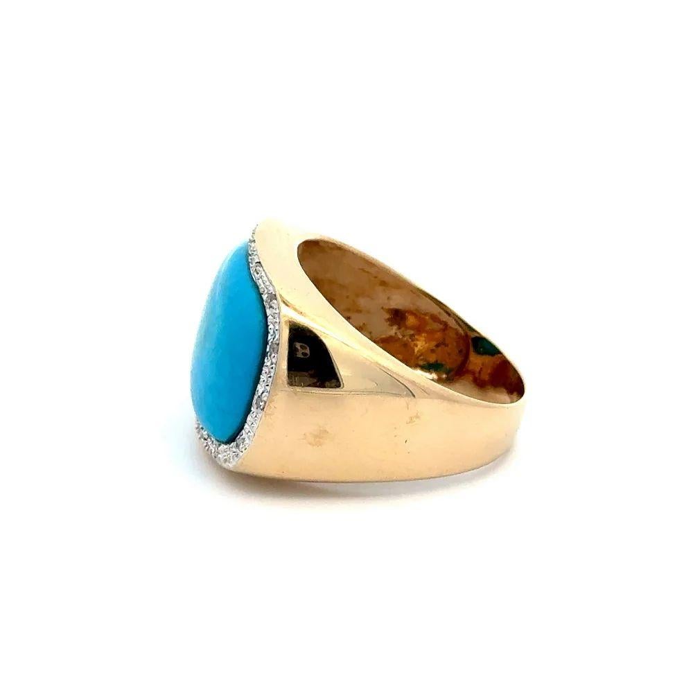 Women's Vintage 6.85 Carat Cabochon Turquoise and Diamond Gold Band Statement Ring For Sale