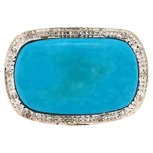 Vintage 6.85 Carat Cabochon Turquoise and Diamond Gold Band Statement Ring
