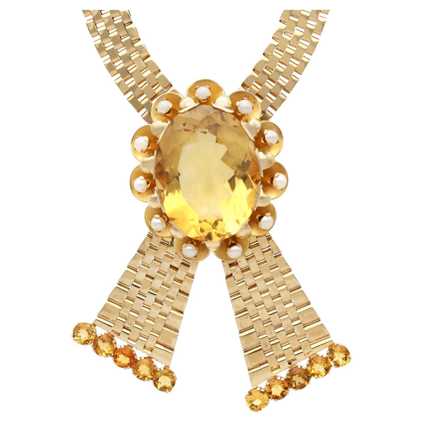 Vintage By 68,50 Carati, Citrino e Perla, Collana in Oro Giallo 9 Carati (1957) in vendita